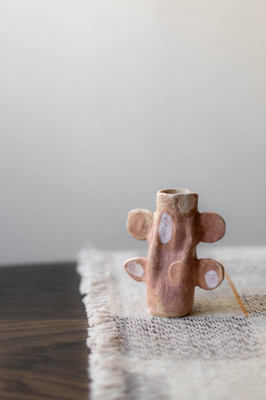 Pink with White Spots Candlestick by Alice Johnson