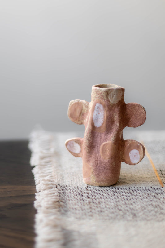 Pink with White Spots Candlestick by Alice Johnson