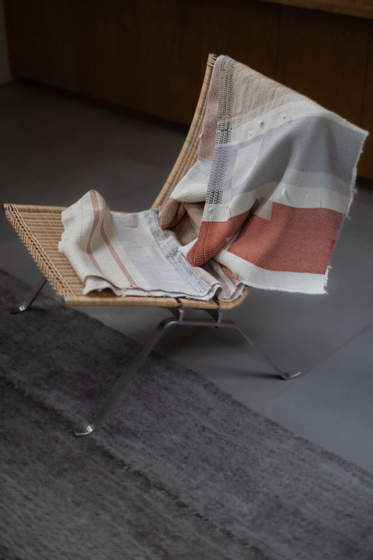 Hand-woven Alpaca Throw, Pale Blue & Coral Warp by Catarina Riccabona
