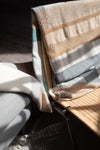Hand-woven Alpaca Throw, Sage Green, Caramel Brown & Charcoal Warp by Catarina Riccabona