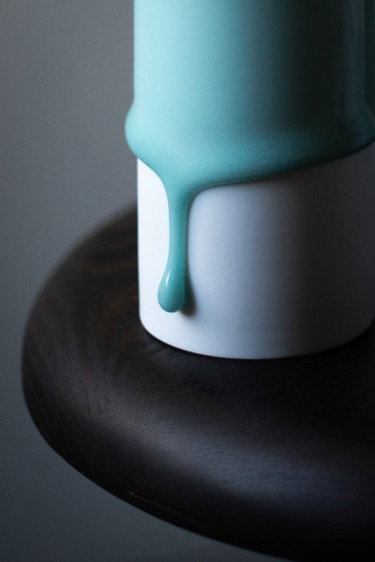 White Porcelain & Celadon Cylinder, Medium by Jae Jun Lee