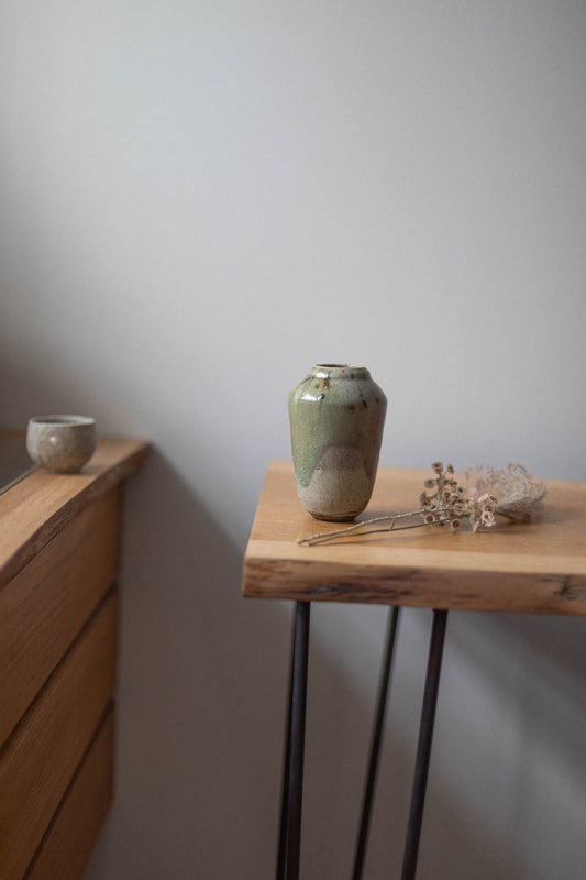Fossilised Wood Ash Tall Jar and Brass Base by Chloé Rosetta Bell
