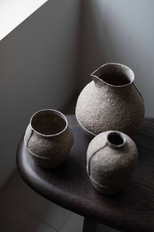 Paperpulp Grey Jar with Spout L, by Debbie Wijskamp