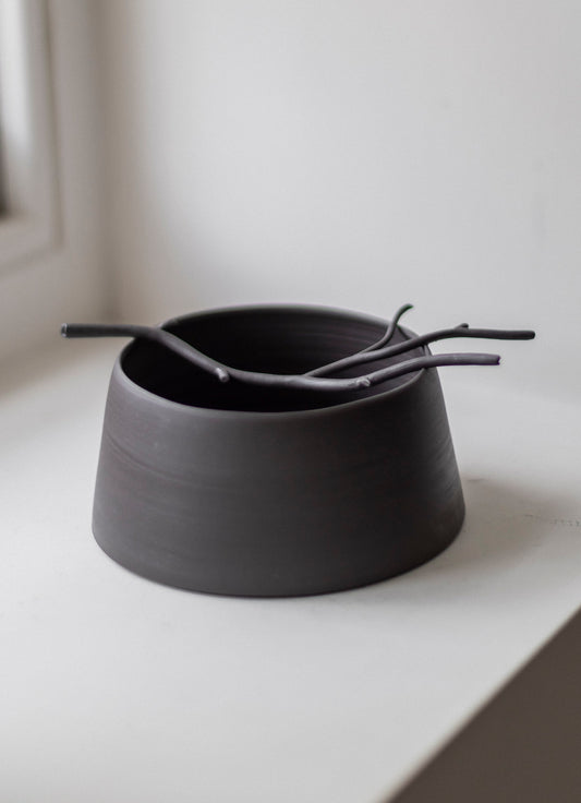 Porcelain Flint Black Twig Flint Vessel by Elaine Sheppard Bolt
