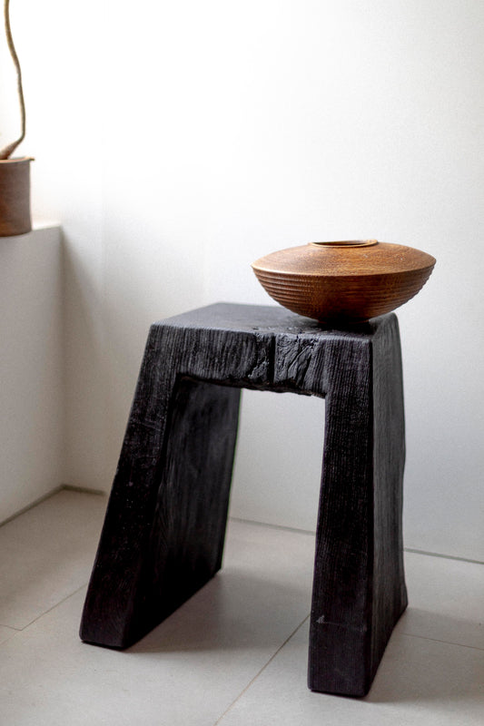 Limed Closed Oak Form Vessel by Fritz Baumann