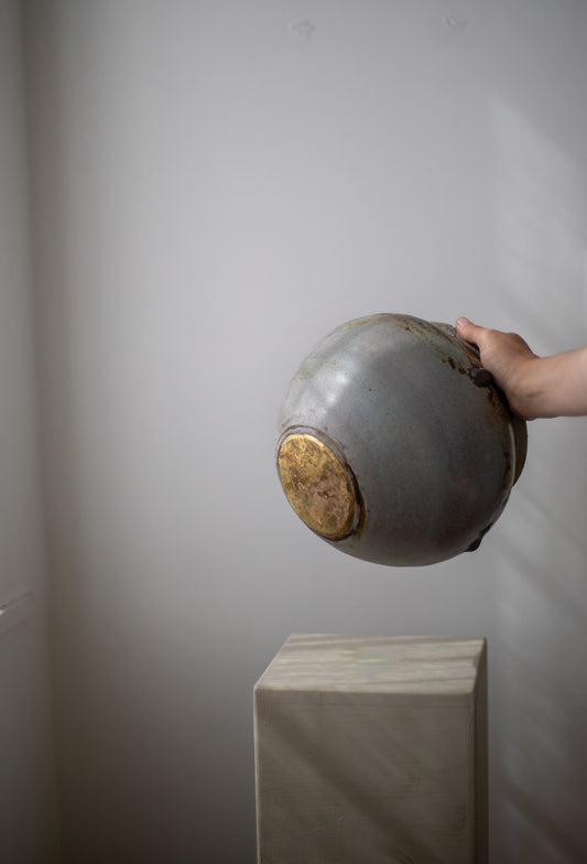 Cliff Ridge Vessel with Brass Base and Steel Lid by Chloé Rosetta Bell