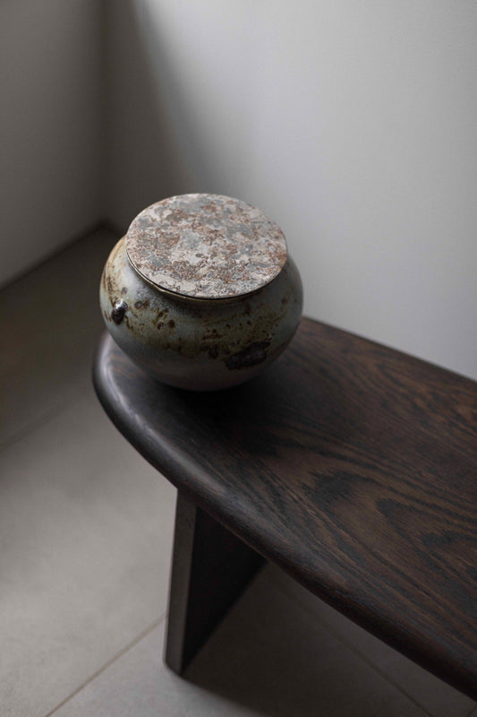 Cliff Ridge Vessel with Brass Base and Steel Lid by Chloé Rosetta Bell