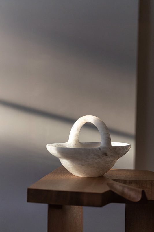 Basket Sculpture II in White Translucent Alabaster by Oliver Cook