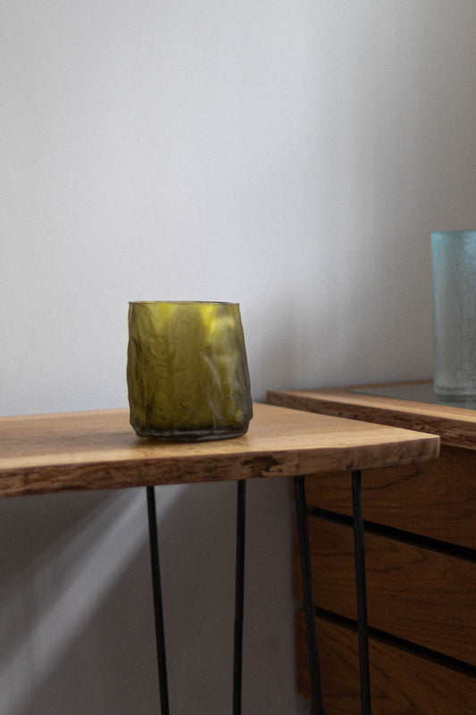 Olive Green Short Glass Cylinder by Edmond Byrne