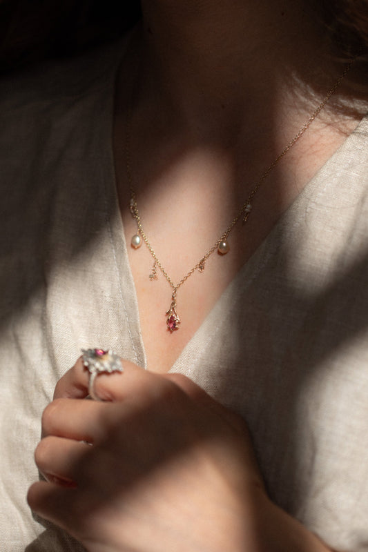 Tourmaline and pearl Bibelo Necklace' by Laura Ngyou