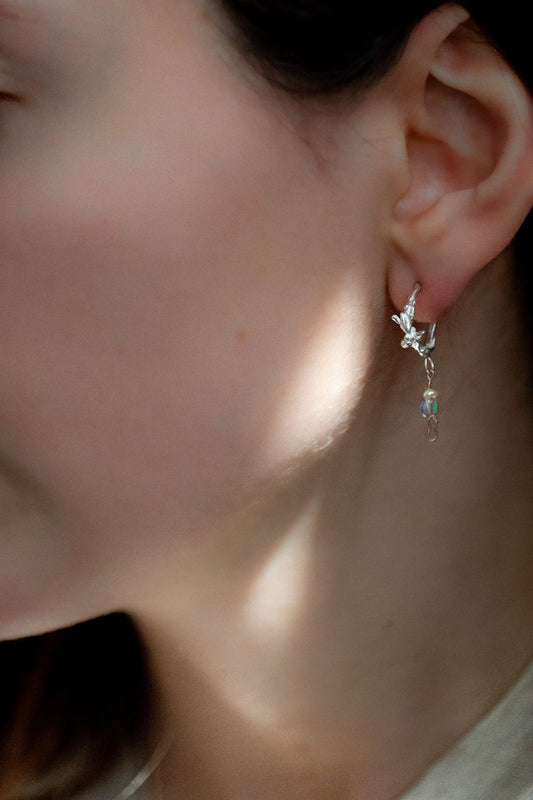 Silver Minima Opal Earrings' by Laura Ngyou