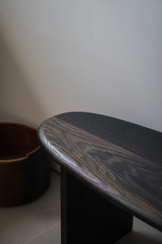 Carved Bench Ebonised Solid Oak by Fred Rigby