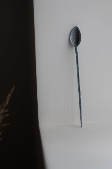 Long Oxidised Silver Spoon with Leaf by Gabi Veit