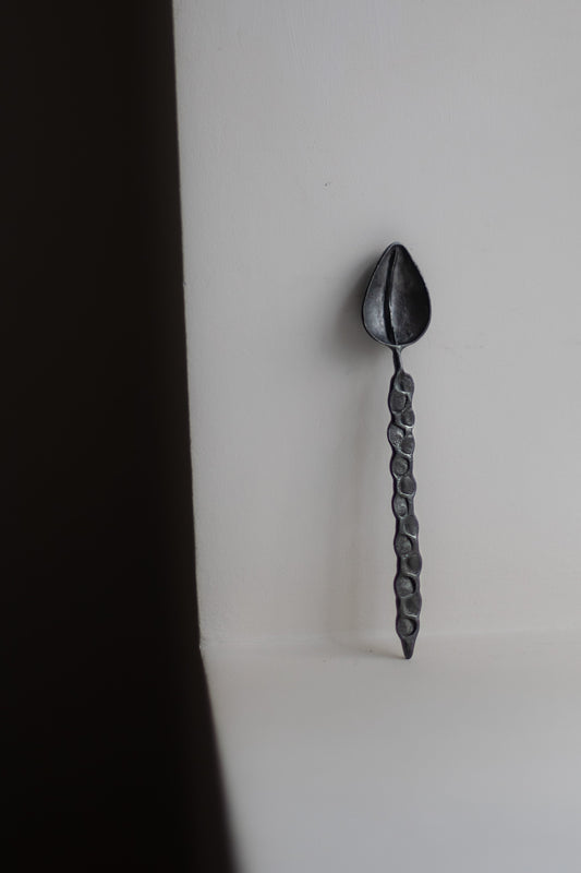 Oxidised Silver Spoon with Tear Drop Leaf by Gabi Veit