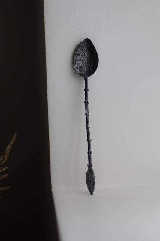 Oxidised Silver Spoon with Leaf Head and Stem by Gabi Veit