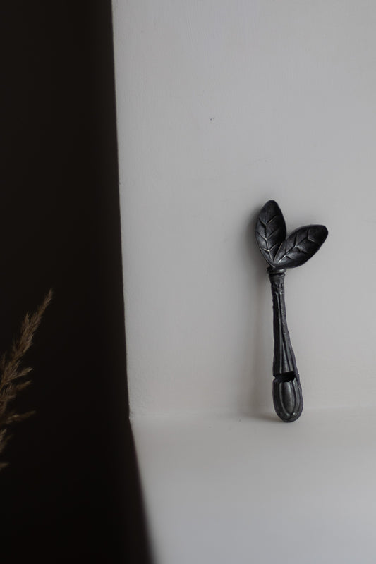 Oxidised Silver Spoon with Double Leaf by Gabi Veit