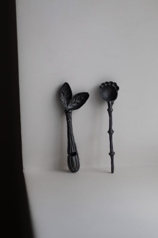 Oxidised Silver Spoon with Double Leaf by Gabi Veit