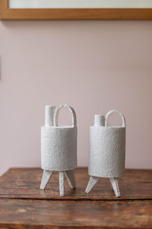 Tall Matte White Bottle Sculpture by Catherine Dix