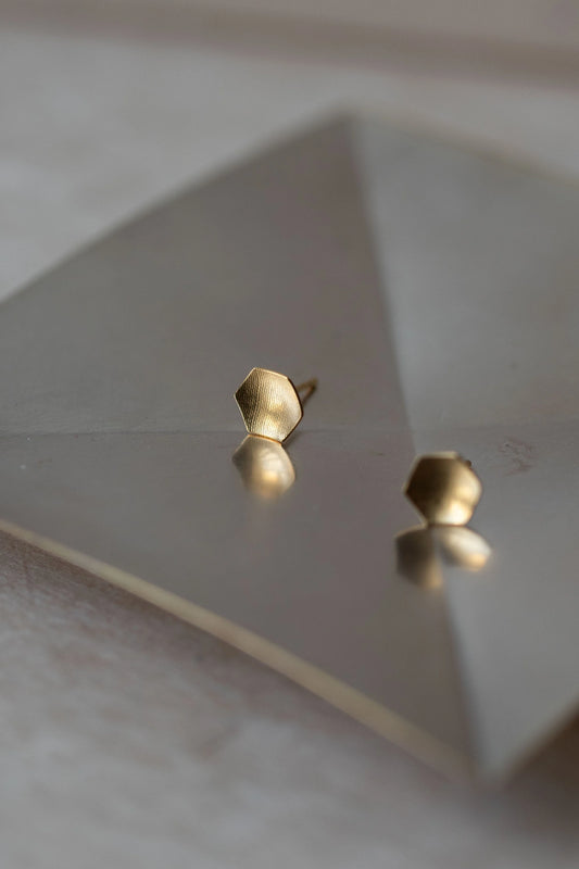 Hexagon Stud Earrings in Gold Vermeil by Kei Tominaga