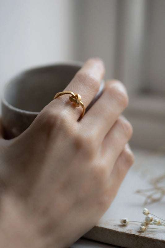 Yellow Gold Vermeil Bashed Knot Ring by Kei Tominaga