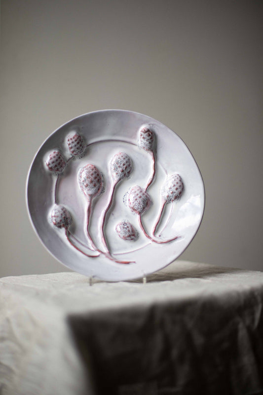 Pink & White Seedheads Plate by Kina Björklund