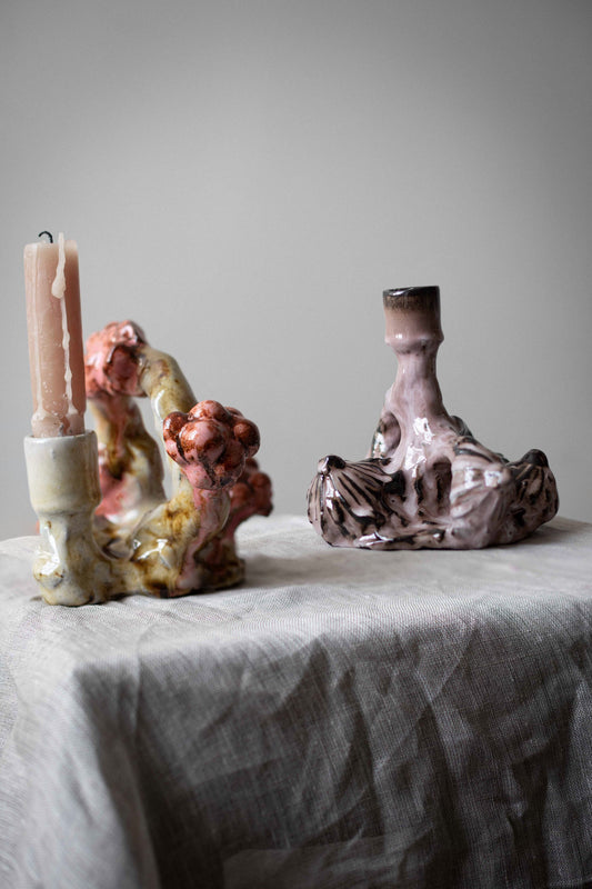 Candlestick with Pink Berries by Kina Björklund