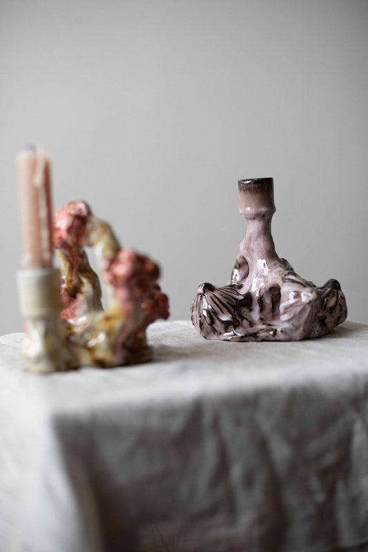 Candlestick with Brown & Pink Berries by Kina Björklund