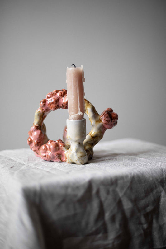 Candlestick with Pink Berries by Kina Björklund