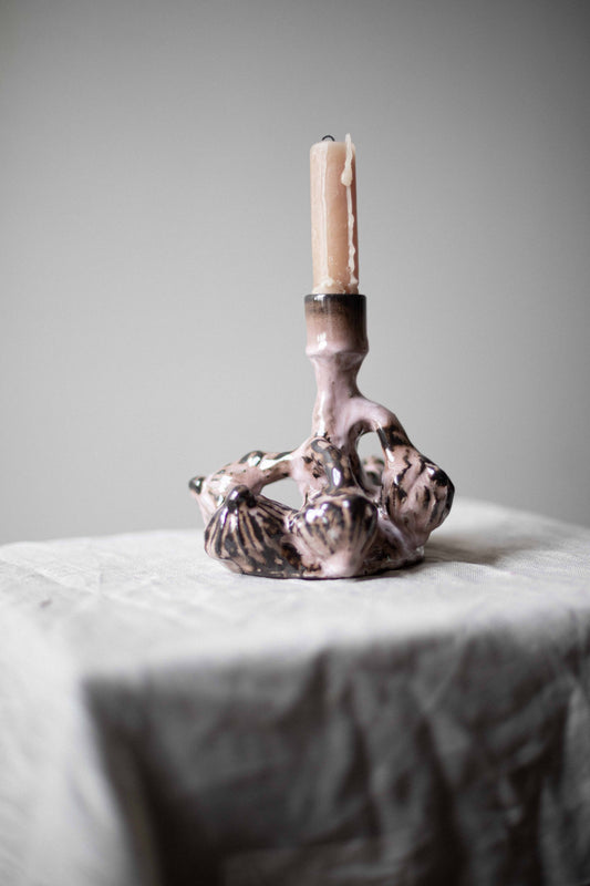 Candlestick with Brown & Pink Berries by Kina Björklund