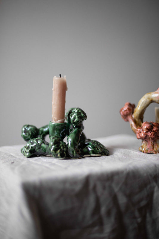 Candlestick with Green Flowers by Kina Björklund