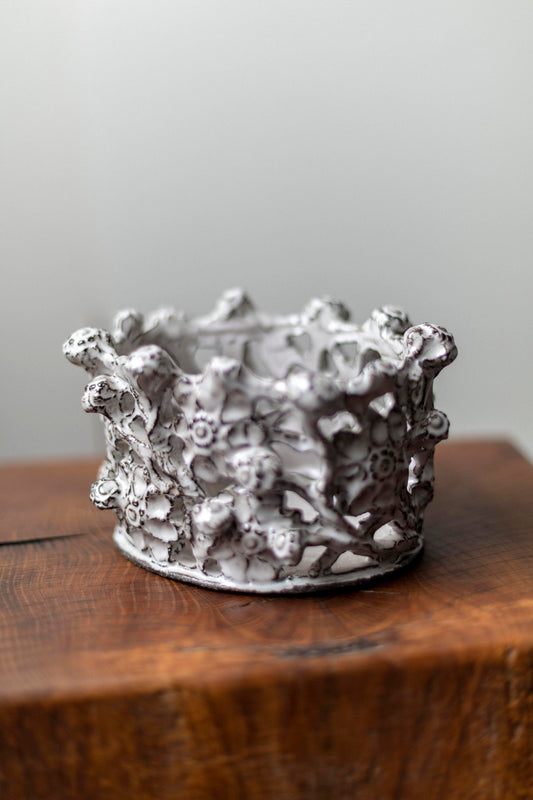 Kina Björklund White Medium Vessel, Vines and Pods