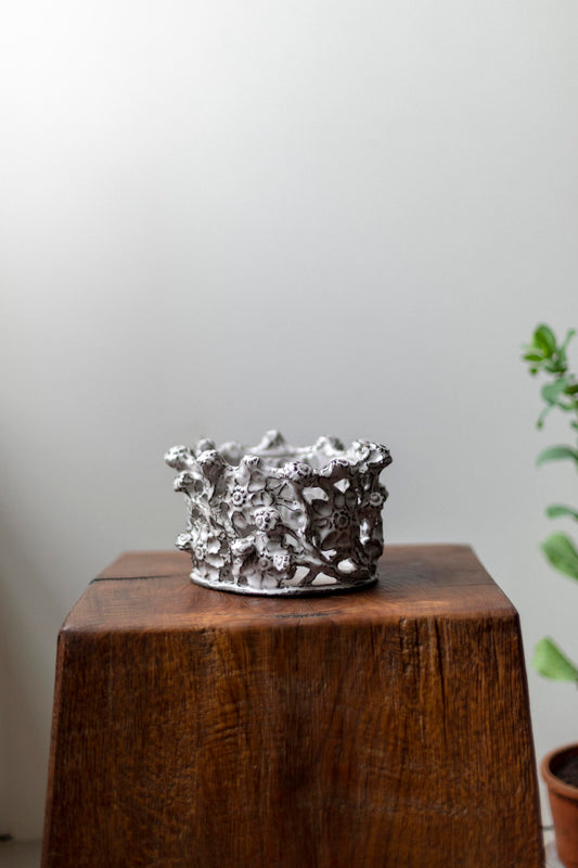 Kina Björklund White Medium Vessel, Vines and Pods