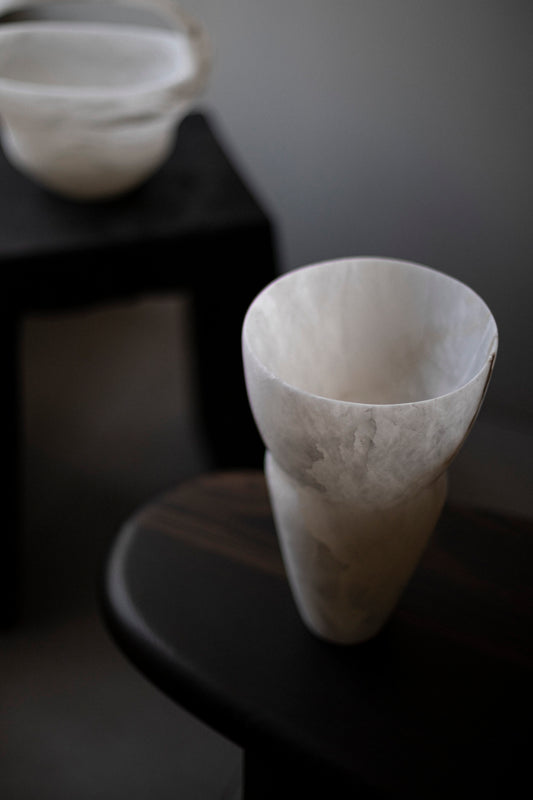 Wave Vase II in White Translucent Alabaster by Oliver Cook