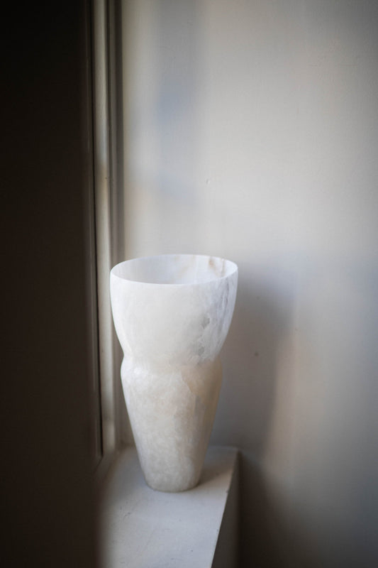Wave Vase II in White Translucent Alabaster by Oliver Cook