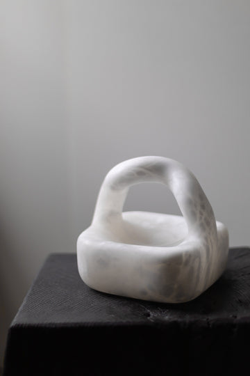 Basket Sculpture in White Translucent Alabaster by Oliver Cook