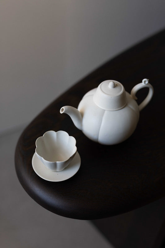 Flower Shape Porcelain Teacup with Saucer, by Nosan Claystudio