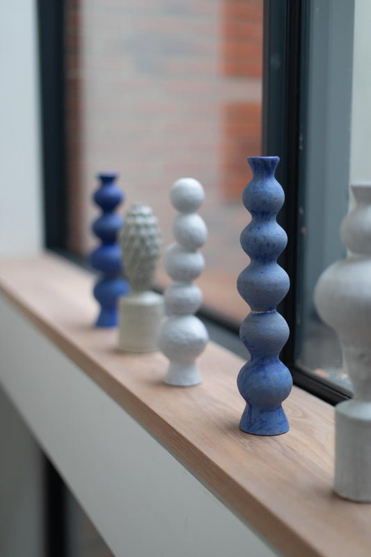 Blue Tall Curved Sculpture with Kintsugi by Chinoko Sakamoto