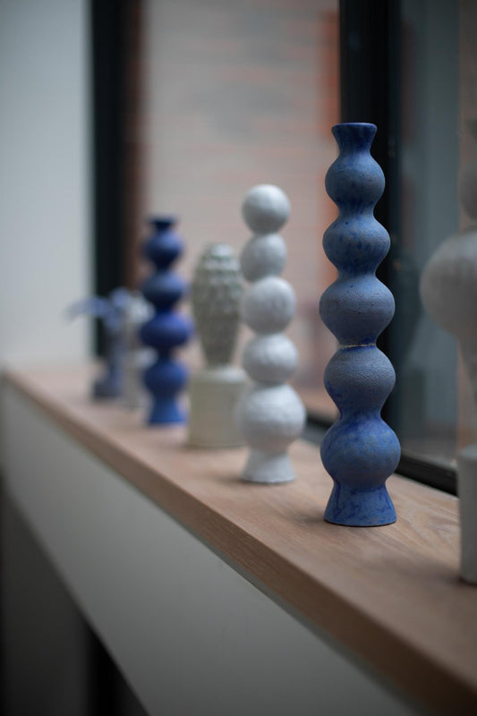 Blue Tall Curved Sculpture with Kintsugi by Chinoko Sakamoto