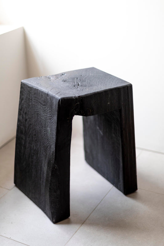 Charred and Oiled Oak Stool by Fritz Baumann
