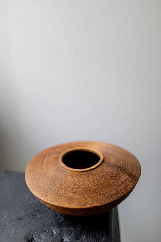 Limed Closed Oak Form Vessel by Fritz Baumann