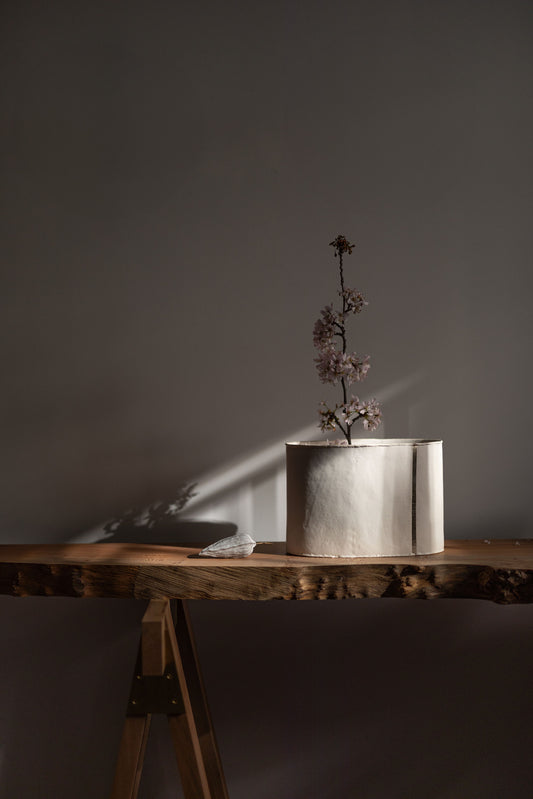 Oval Cylindrical Silver-Line Vase