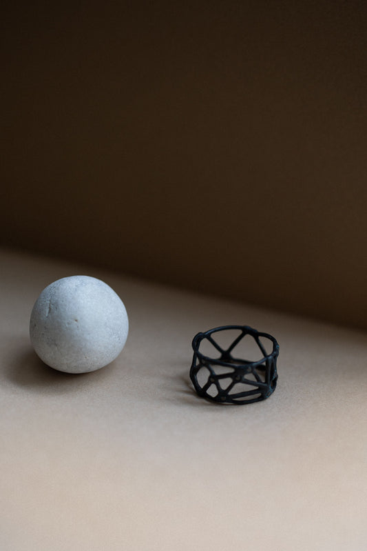 Constalaition Ring in Oxidised Silver with Black Diamonds