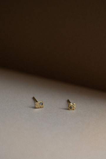 Ancient Panel Stud Earrings with Pepper Diamonds