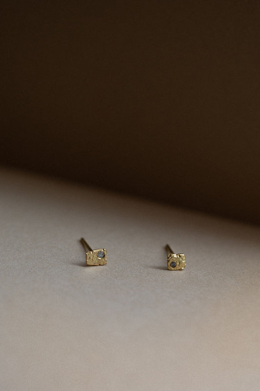 Ancient Panel Stud Earrings with Pepper Diamonds