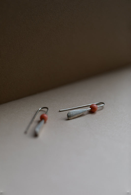Silver and Coral Drop Earrings