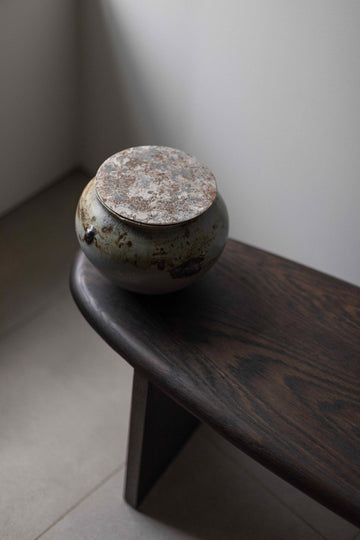 Cliff Ridge Vessel with Brass Base and Steel Lid by Chloé Rosetta Bell
