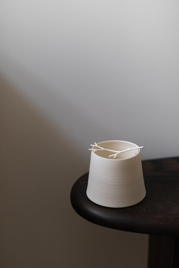 Porcelain twig chalk vessel II by Elaine Sheppard Bolt