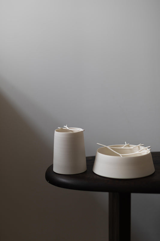 Porcelain twig chalk vessel I by Elaine Sheppard Bolt