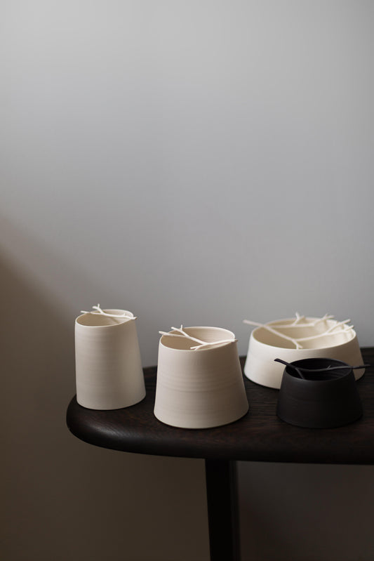 Porcelain twig chalk vessel II by Elaine Sheppard Bolt