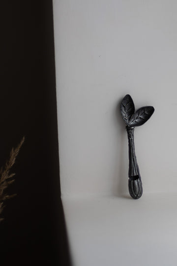 Oxidised Silver Spoon with Double Leaf by Gabi Veit